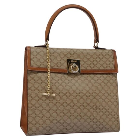 CELINE Macadam Canvas Hand Bag Beige Gold Auth 99215V - Picture 1 of 15